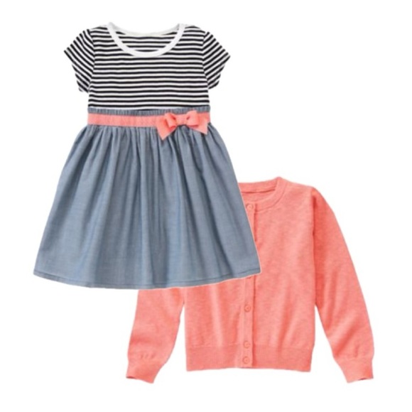 NWT Gymboree sz 4T chambray stripe dress, sz XS (4) coral cardigan, lot of 2 NEW - Picture 1 of 13